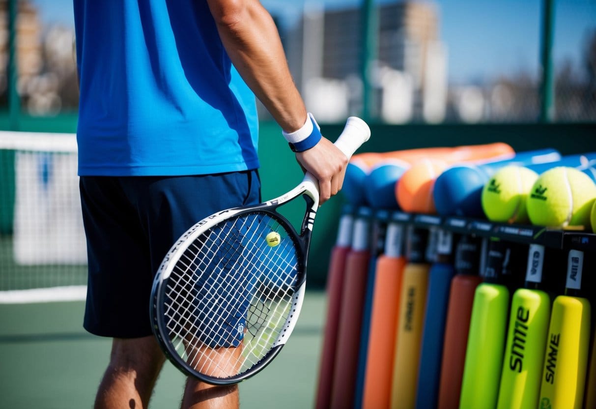 En spiller der holder en padel ketcher og har behagelige sokker på mens han kigger gennem et udvalg af prisvenlige ketchere